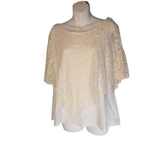 Mandy Evans Lace Poncho Overlay Layered Tank Top Ivory White Size XL